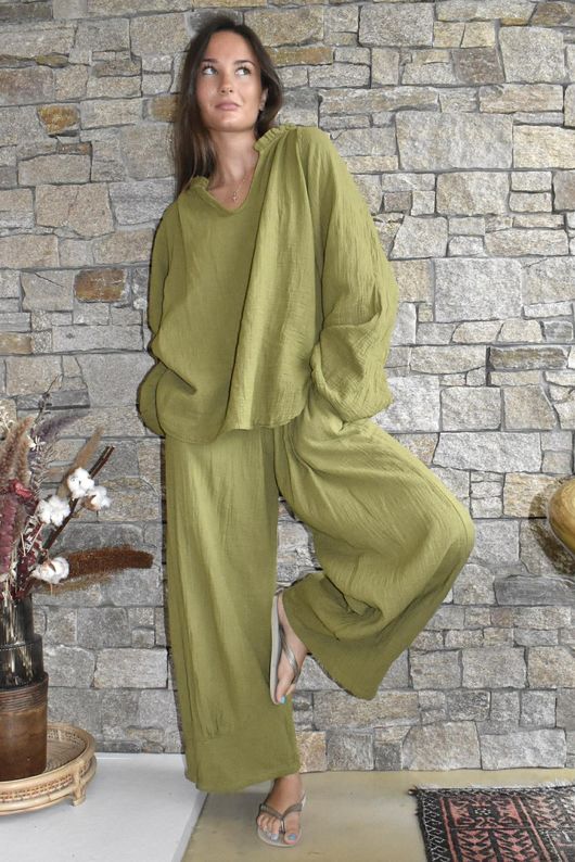 Santos Cushion Cotton Heathcliff Blouse Olive